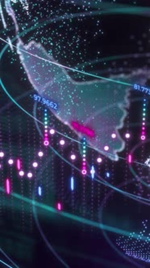 Futuristic Digital Globe with Financial Data and Network Lines