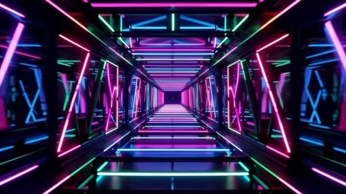 Moving Neon Light Tunnel Futuristic Background
