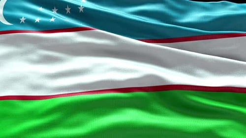 Realistic Waving Flag of Uzbekistan with Detailed Fabric Texture