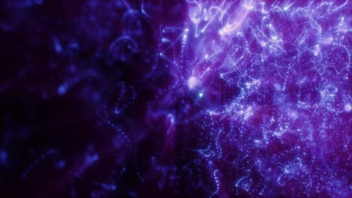 Verschwommener violetter abstrakter Hintergrund aus Bokeh und kleinen Energiepartikeln