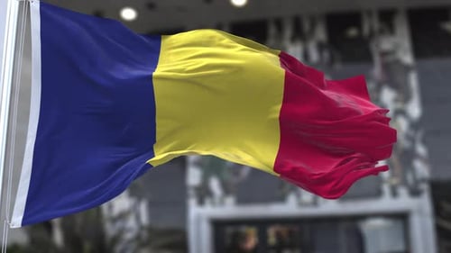 Realistic Waving Flag with Blue Yellow Red Stripes