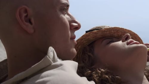 Peaceful Young Couple Enjoy Calm Leisure on Sand Beach Summer Weekend Close