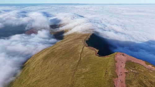 Majestic Mountain Landscape Low Clouds Flowing Over Ridge Tops