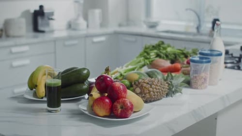 Fresh Fruits and Vegetables on Kitchen Counter
