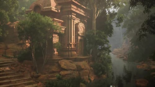 Ancient Temple Surrounded By Lush Jungle in Thailands Serene Wilderness