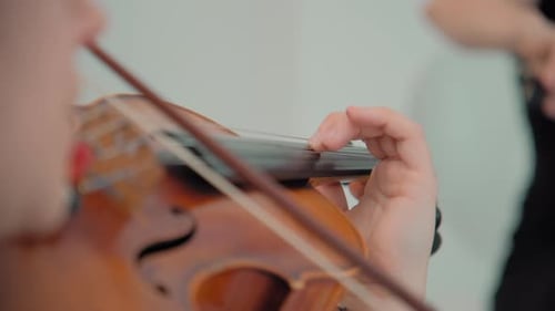 Close Up View of Woman Hand Playing Violin Musicians Instruments