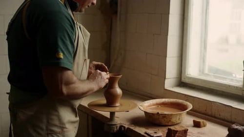 Pot en argile sculpté Senior Potter en studio