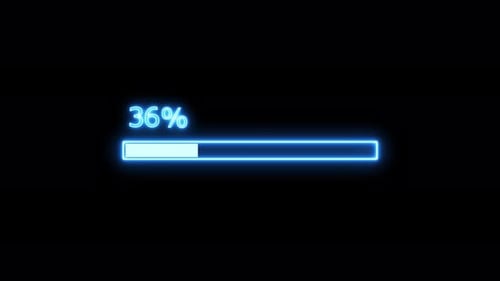 Loading bar and Progress bar 0 to 100 animation and neon loading frame on black background.