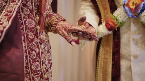 Couple Standing Together and Holds Dressed in Traditional Clothes Close Up of Hands Footage