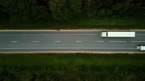 Descubra a beleza da natureza enquanto um caminhão passa por uma floresta verde em uma rodovia capturada de um