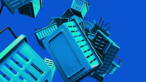 Modern 3D Blue Shopping Baskets Floating Loop Animation