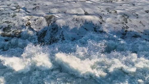 Amazing View of Waving Foamy Sea on Sandy Shore