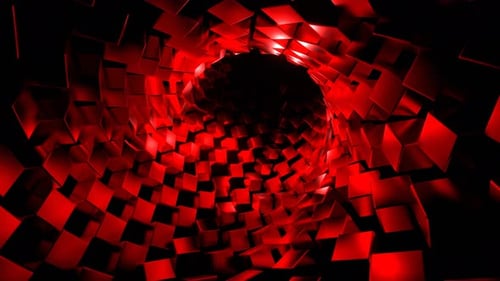 Tunnel mit roten Würfeln im Hintergrund VJ Loop In 4K
