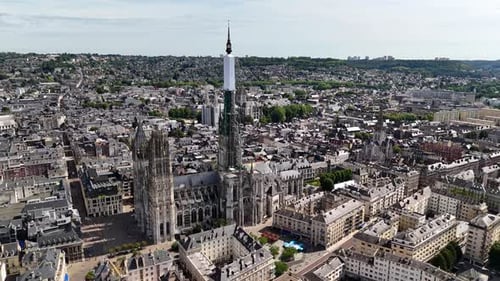 Aerial view of Rouen Cathedral (Cathedrale Notre-Dame), Rouen, Normandy, France
