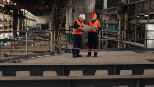 Engineers Reviewing Plans in an Industrial Setting