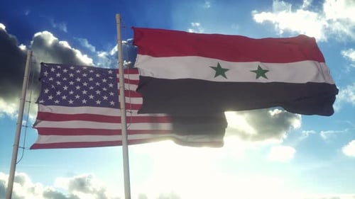 Syria and United States Flag on Flagpole