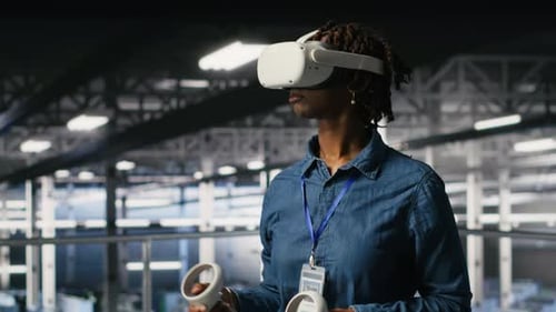 Data Center Admin Wearing VR Headset Using Artificial Intelligence