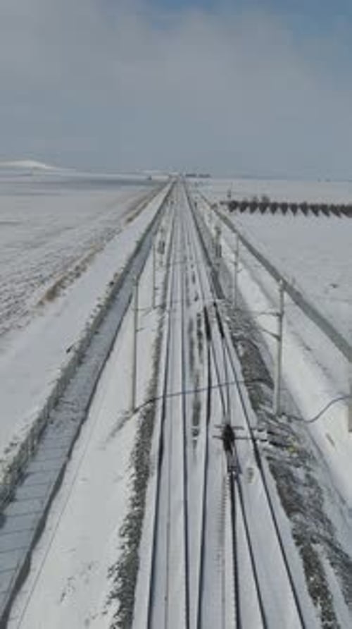 Railway In Winter Aerial View