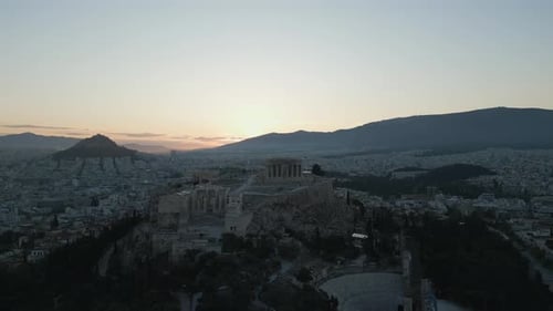 Athens Acropolis at Golden Sunrise Aerial View