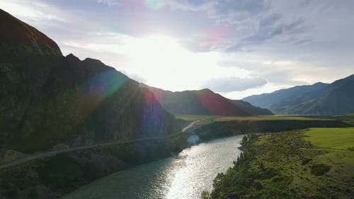 Mountainous Landscape with a River in Summer