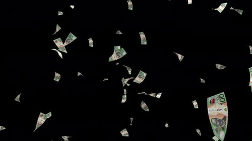 Australian banknotes paper money falling down. Money rain. Falling Australian dollar AUD banknotes