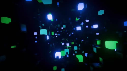 Futuristic Digital Tunnel of Flowing Glowing Cubes