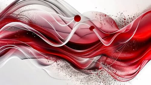 Abstract dynamic flow of red and white liquid. Intricate curves and splashes