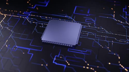 Animated Computer Processor With Digital Data Flow.