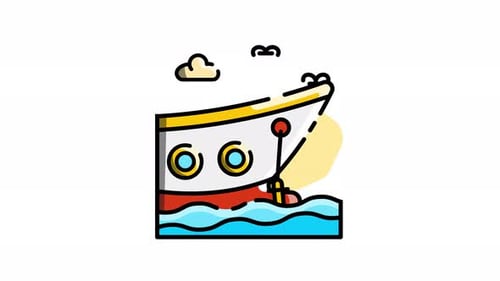 Flat Design Cartoon Ship Sailing Icon Animation