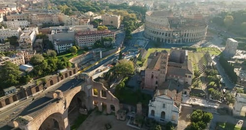 Aerial View of the Temple Palatin and the Coliseum Rome Italy