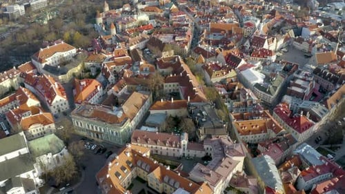 Aerial View of European City with Red Roofs