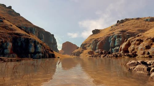 Movement along the river among the rocks