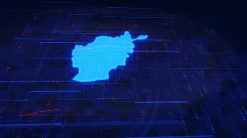 Futuristic Digital Map of Afghanistan with Data Grid