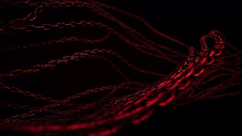 Dynamic Abstract Red Chains Moving on Dark Background