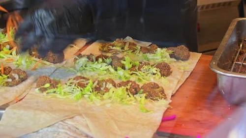 Chef Prepares Falafel Filling In Snack Bar