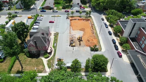 Aerial drone view of construction at hospital.