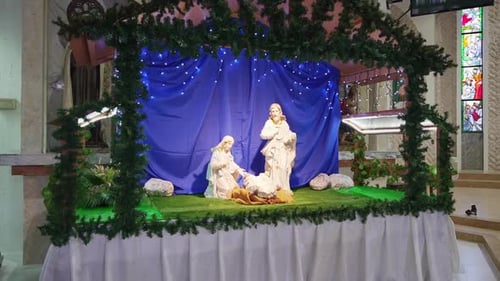 Nativity Scene in Church Christmas Display