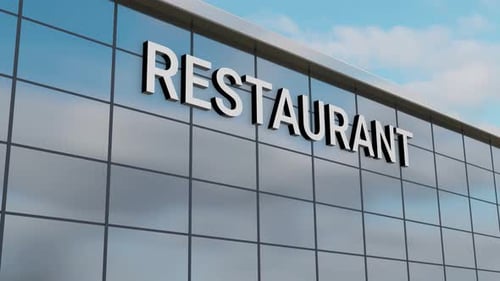 Airplane Passing Over a Restaurant Building