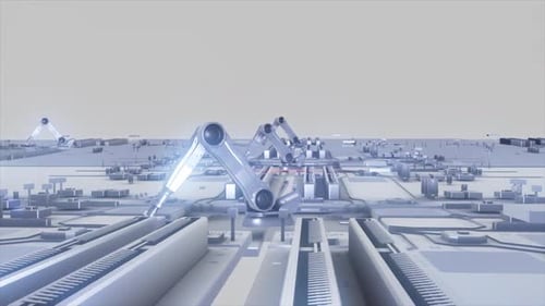 Futuristic Robotic Arms in Automated Factory Setting