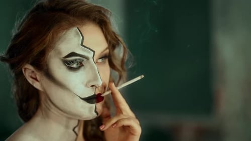 cigarette makeup Crossdresser Wig On Black Stock Photo 1452232163 Woman with Half Clown Face