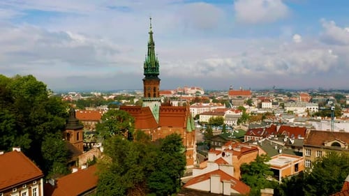 Aerial (panorama) view of Podgorze district in Krakow, Poland View of Wawel Castle, tenement houses