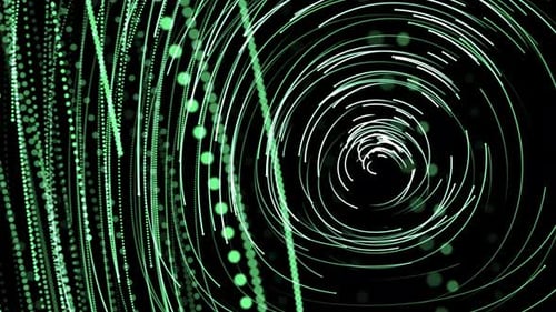 Dynamic Green Particle Swirls and Data Stream Background