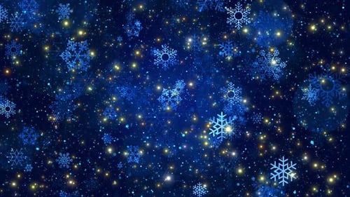 Sparkling Blue Snowflakes with Golden Lights Background