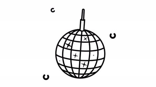 Minimalist Animated Disco Ball Line Art Icon