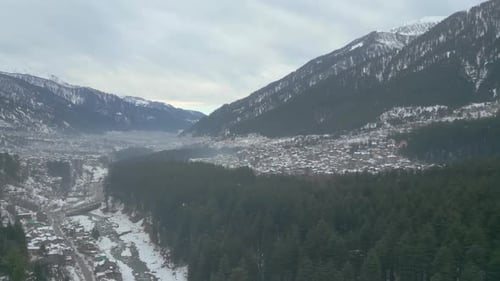 Aerial View of Manali City After Snowfall
