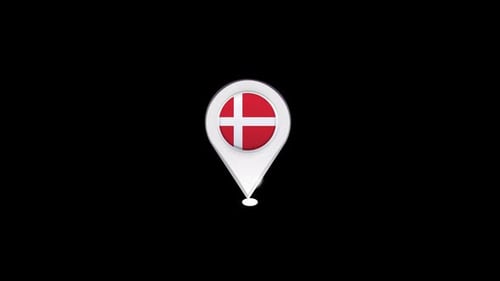 Danish Flag Map Pin Location Pointer Animation