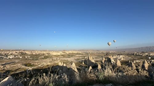 Time lapse video of hot air balloons in Cappadocia. Hot Air Balloons Flying in Cappadocia, Turkey