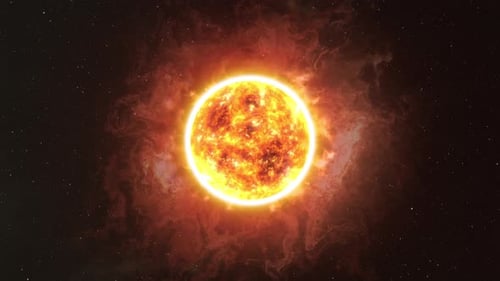 Kamera fliegt mit Sonneneruptionen im Weltraum von der Sonnenoberfläche weg
