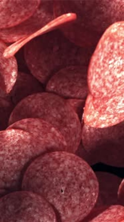 Sliced Salami Flies Up and Falls Down Filmed on a Highspeed Camera at 1000 Fps