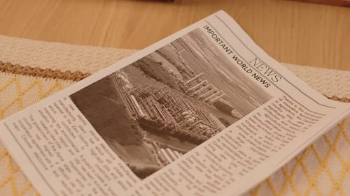 Vintage Newspaper on Wooden Coffee Table